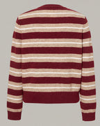 Striped Crewneck Button Cardigan in Red Stripe — product back