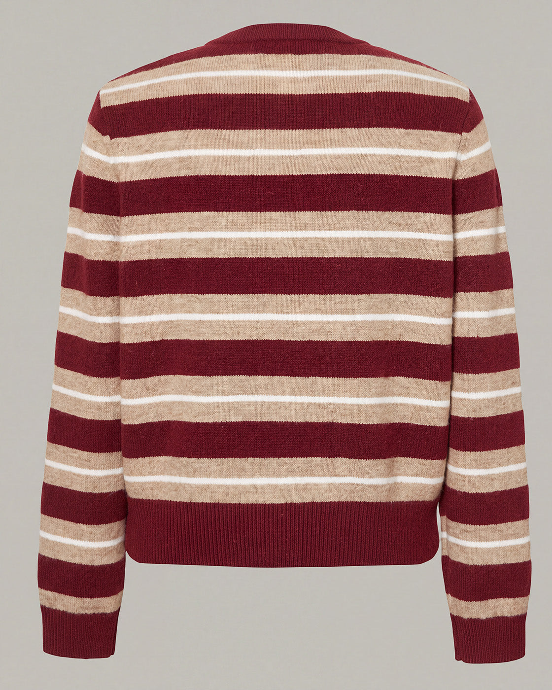 Striped Crewneck Button Cardigan in Red Stripe — product back