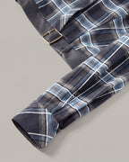Belted-Hem Plaid Cropped Jacket in Blue Plaid — detail cuff
