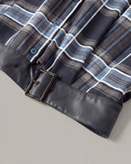 Belted-Hem Plaid Cropped Jacket in Blue Plaid — detail belt