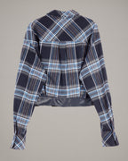 Belted-Hem Plaid Cropped Jacket in Blue Plaid — product back