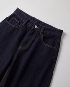 Raw Denim High-Rise Wide-Leg Jeans — Raw Indigo, waistband detail
