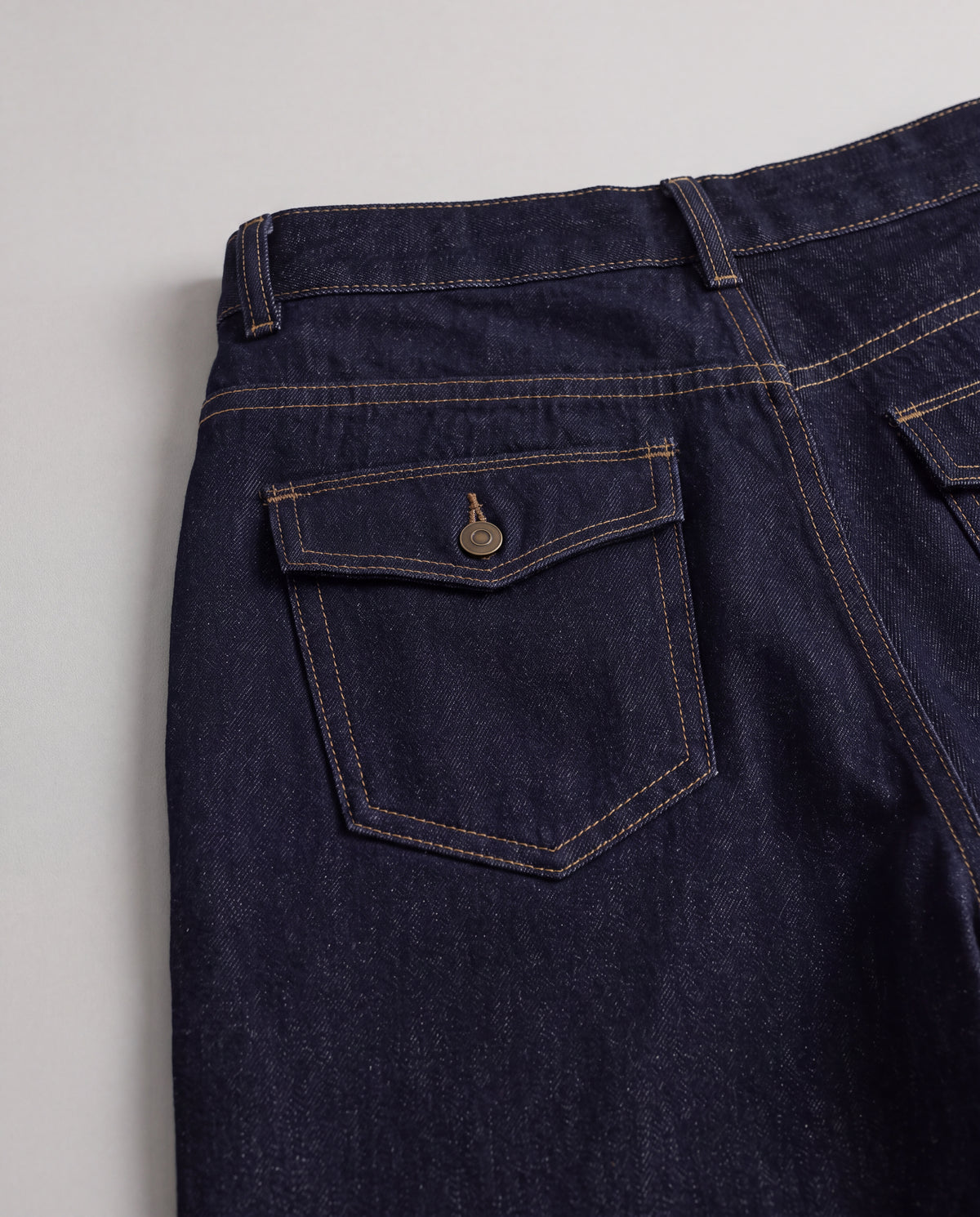 Raw Denim High-Rise Wide-Leg Jeans — Raw Indigo, back pocket detail