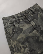 Camo Cargo Wide-Leg Jeans — Camo, waistband detail
