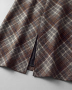 Plaid Split-Hem Midi Skirt — Brown Gray Plaid, back slit detail