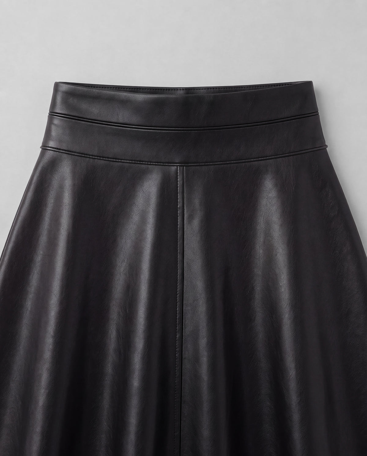 PU A-Line Midi Skirt — Black, waistband detail