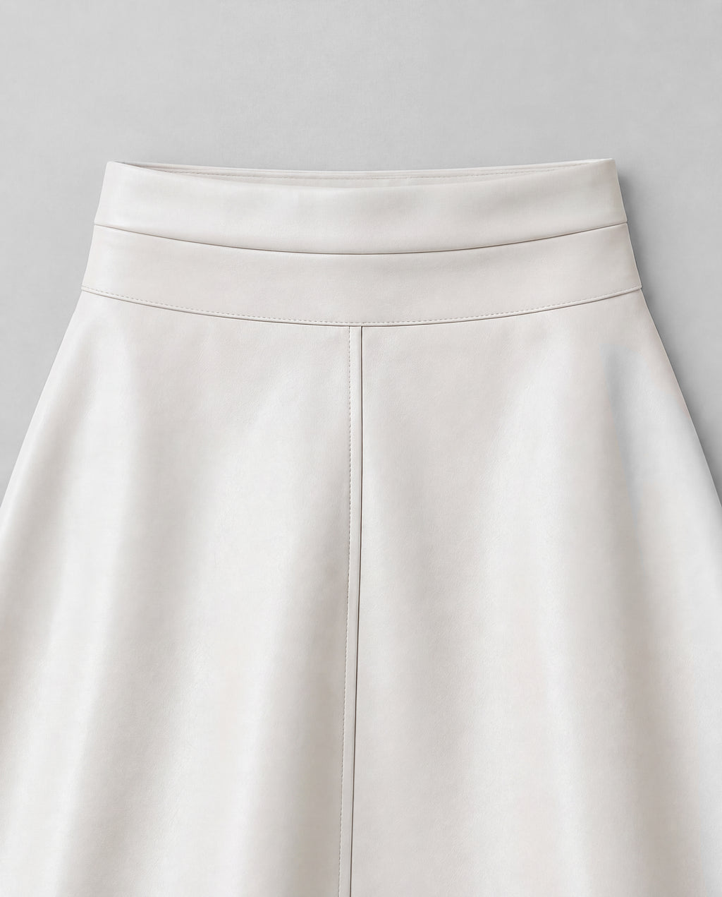 PU A-Line Midi Skirt — Ivory, waistband detail