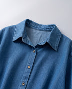 Relaxed Denim Button-Up Shirt — Blue, collar detail