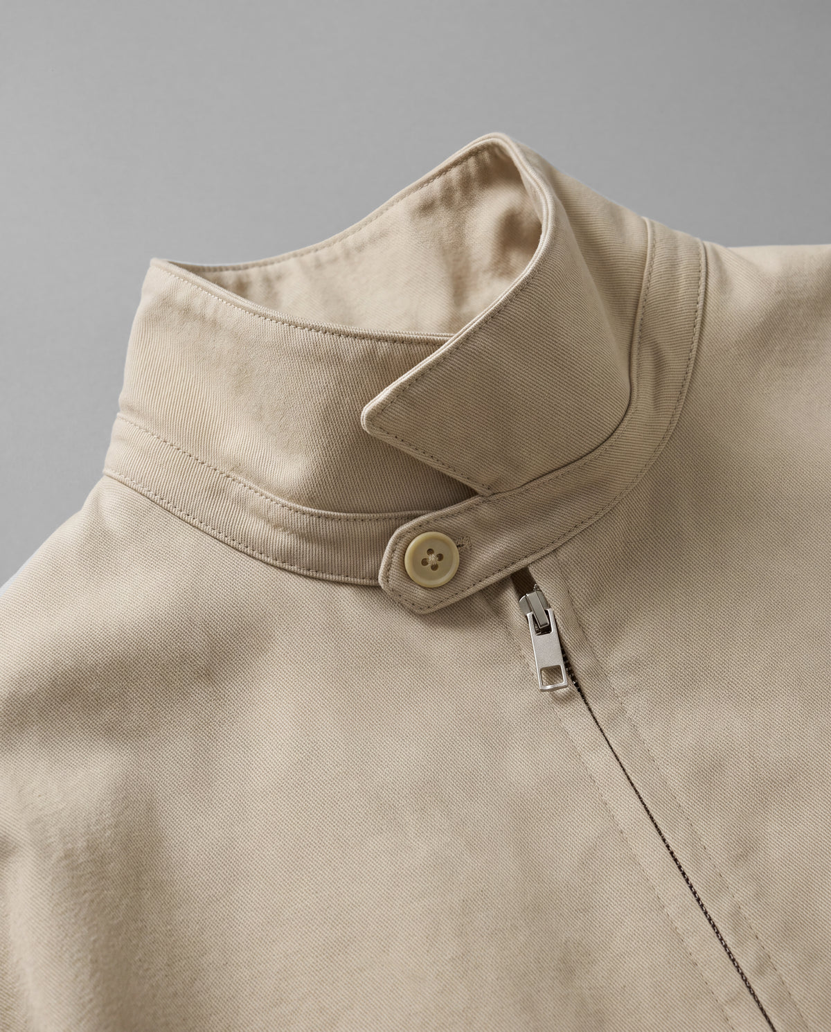 Cotton Harrington Jacket — Khaki, collar detail