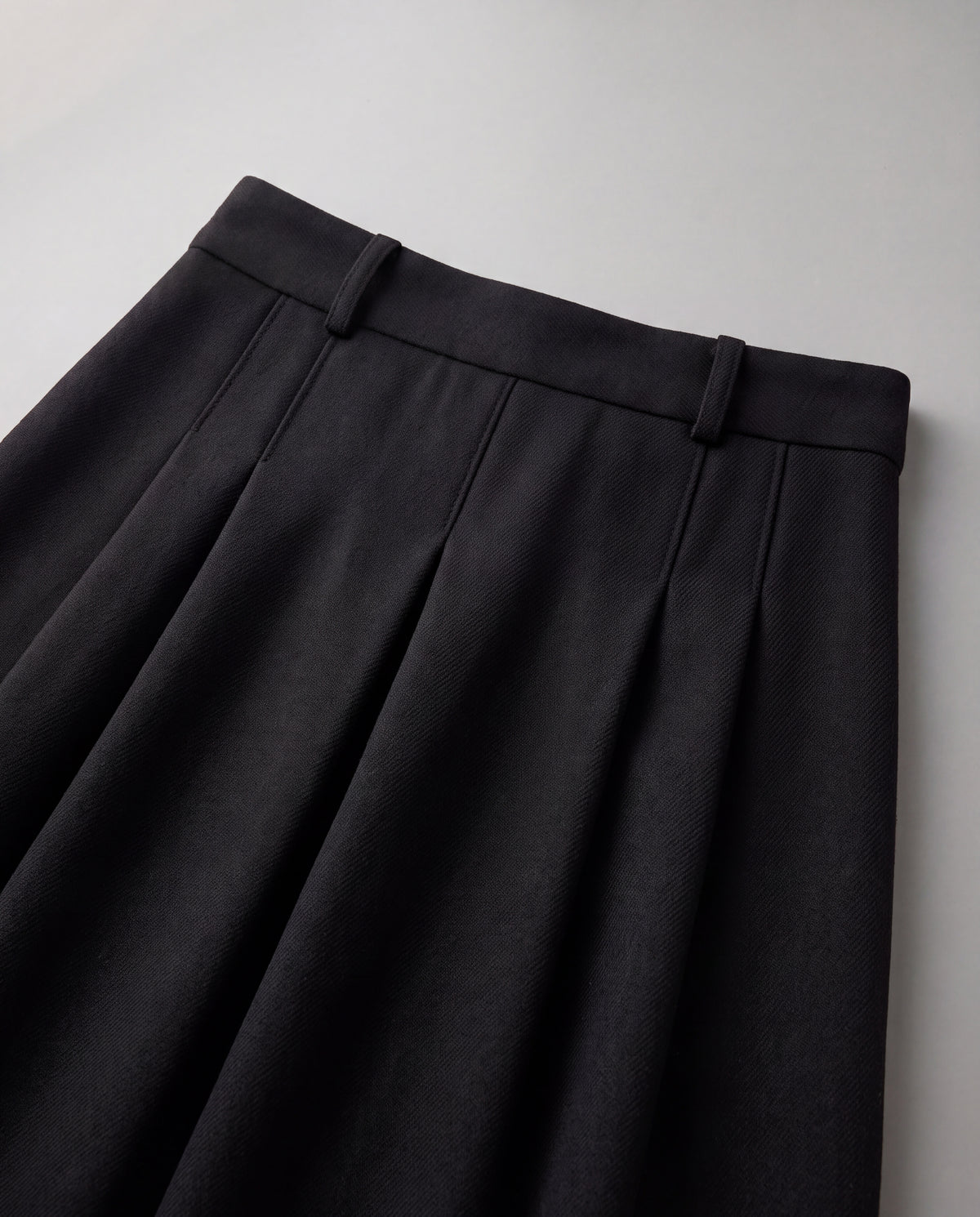 Wool-Look Pleated Midi Skirt — Black, waistband detail
