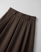 Wool-Look Pleated Midi Skirt — Coffee Brown, waistband detail