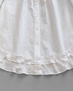 Lace-Trim Puff Sleeve Blouse — White, hem detail