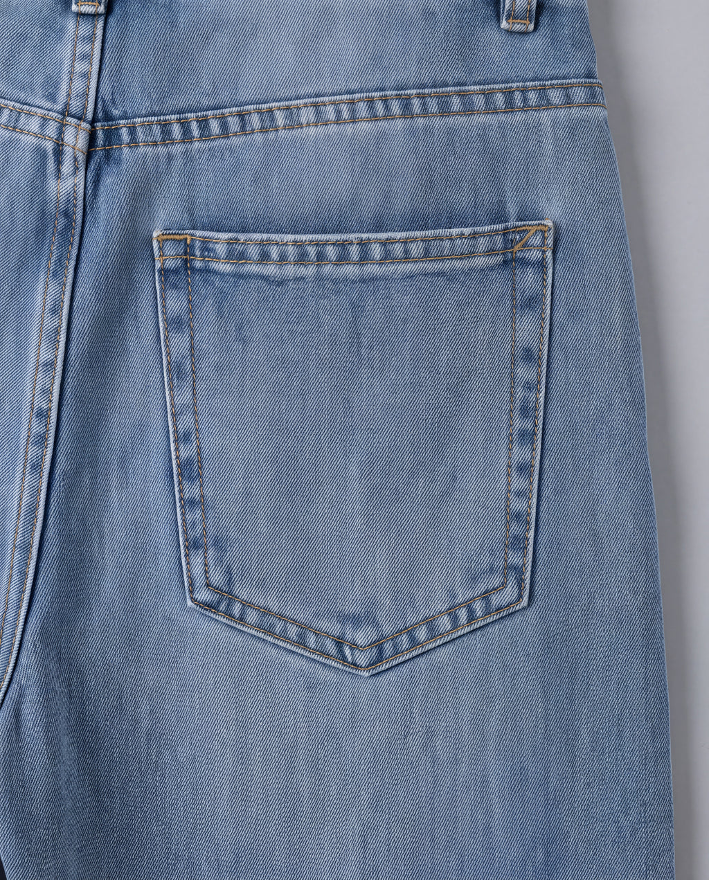 Distressed Barrel-Leg Wide-Leg Jeans — Washed Blue, back pocket detail