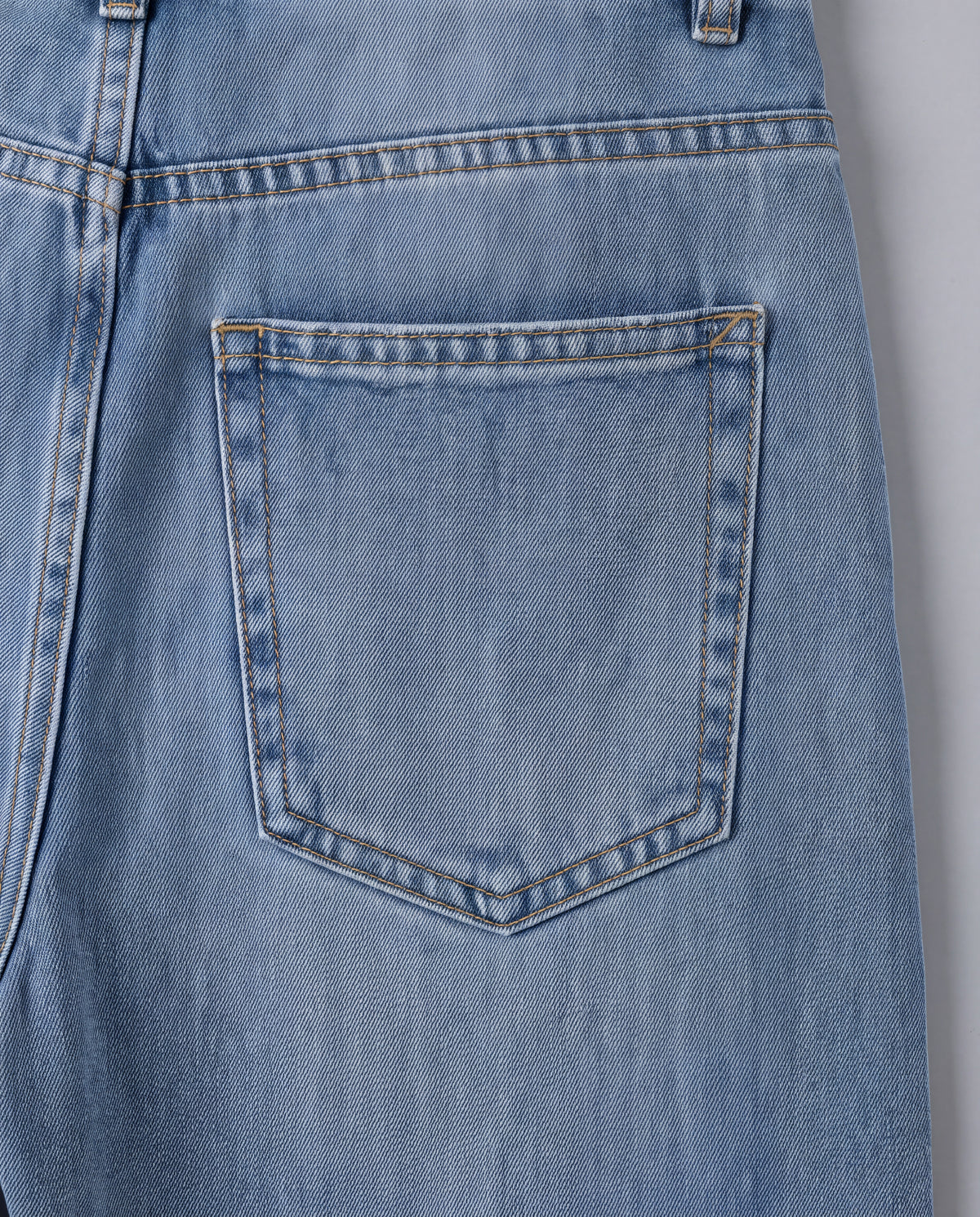 Distressed Barrel-Leg Wide-Leg Jeans — Washed Blue, back pocket detail