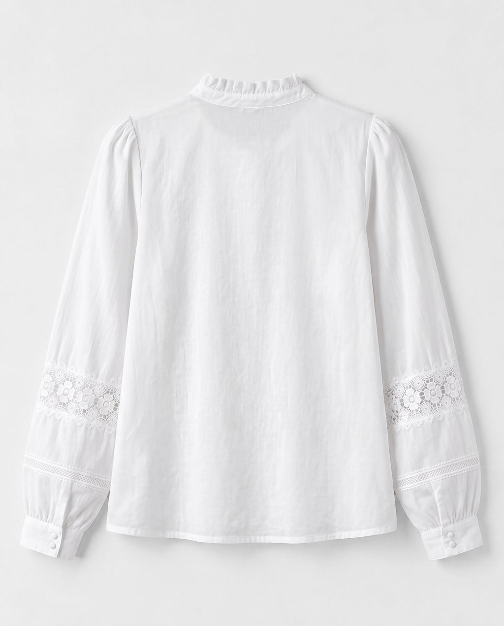 Lace-Trim Stand-Collar Blouse — White, product back