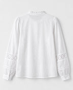 Lace-Trim Stand-Collar Blouse — White, product back