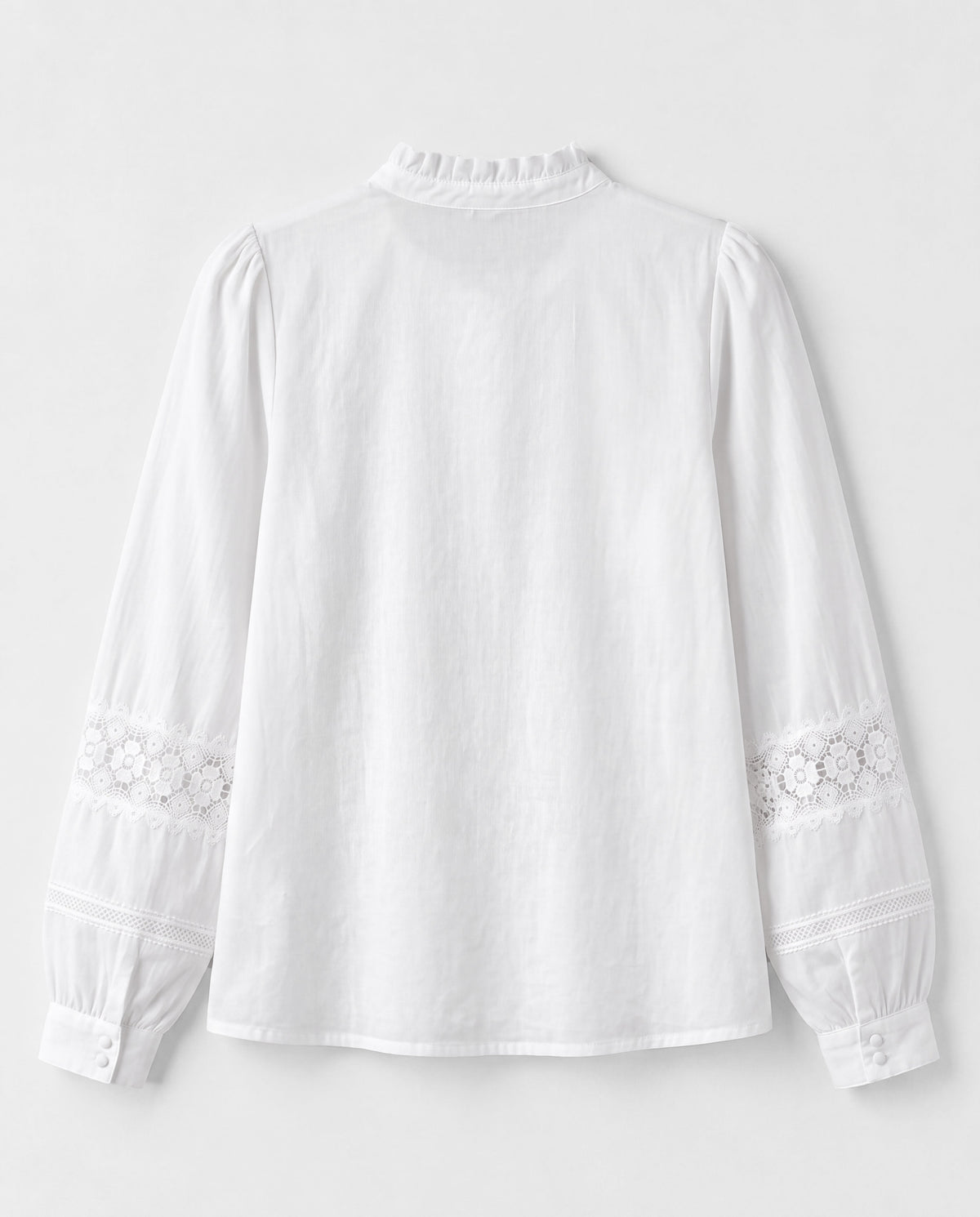 Lace-Trim Stand-Collar Blouse — White, product back