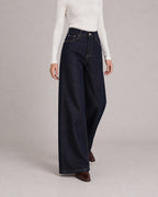 Raw Denim High-Rise Wide-Leg Jeans — Raw Indigo, model close view