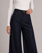 Raw Denim High-Rise Wide-Leg Jeans — Raw Indigo, model detail