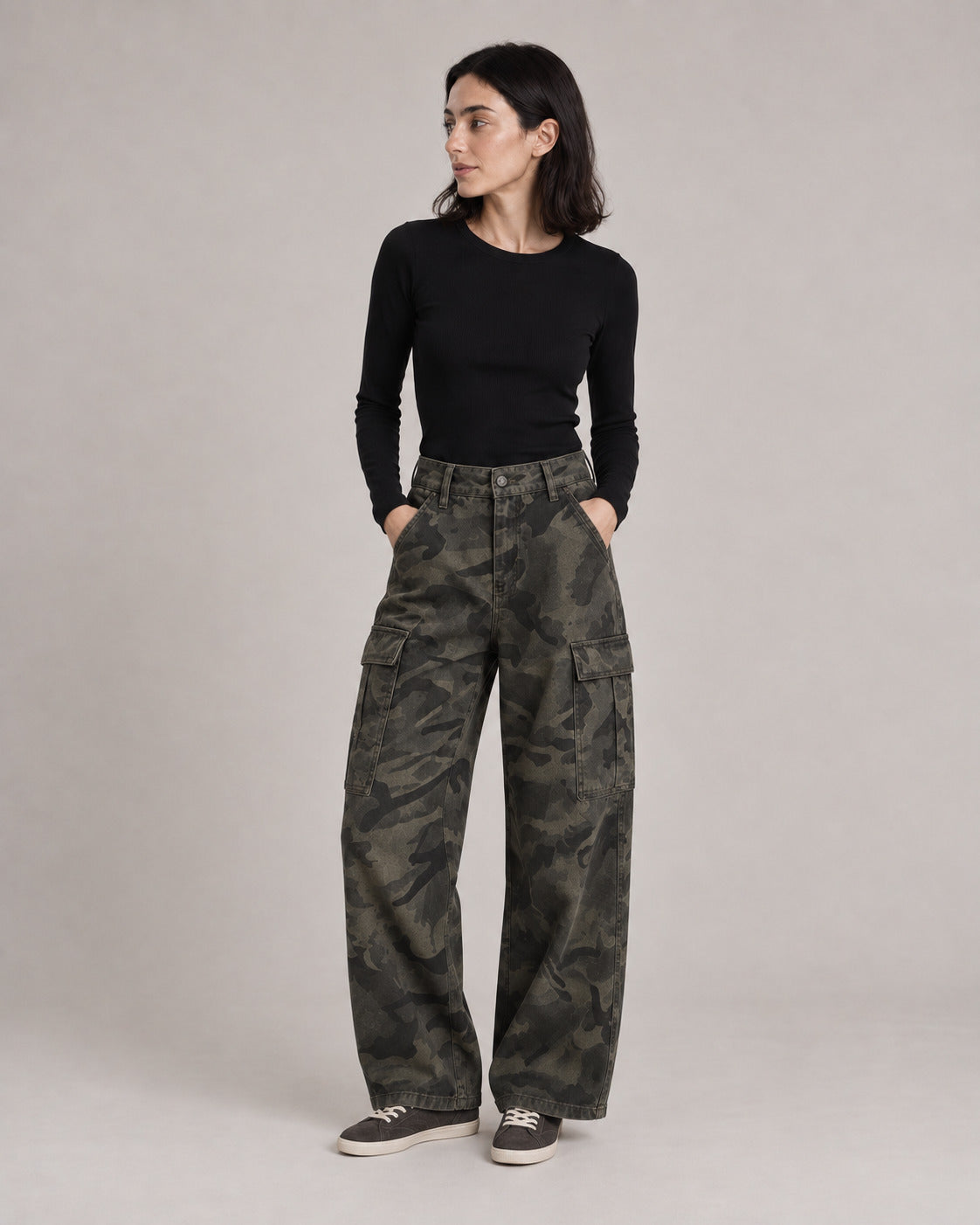 Camo Cargo Wide-Leg Jeans — Camo, model main view