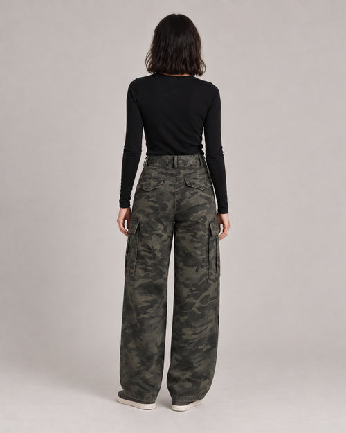 Camo Cargo Wide-Leg Jeans — Camo, model back view