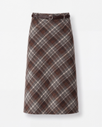 Plaid Split-Hem Midi Skirt — Brown Gray Plaid, product front