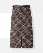Plaid Split-Hem Midi Skirt — Brown Gray Plaid, product back