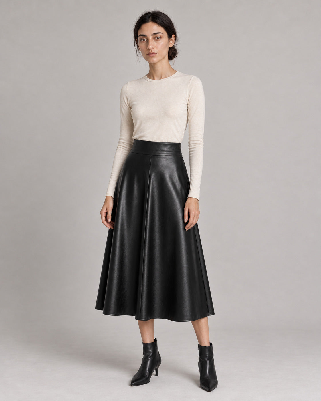 PU A-Line Midi Skirt — Black, model main view