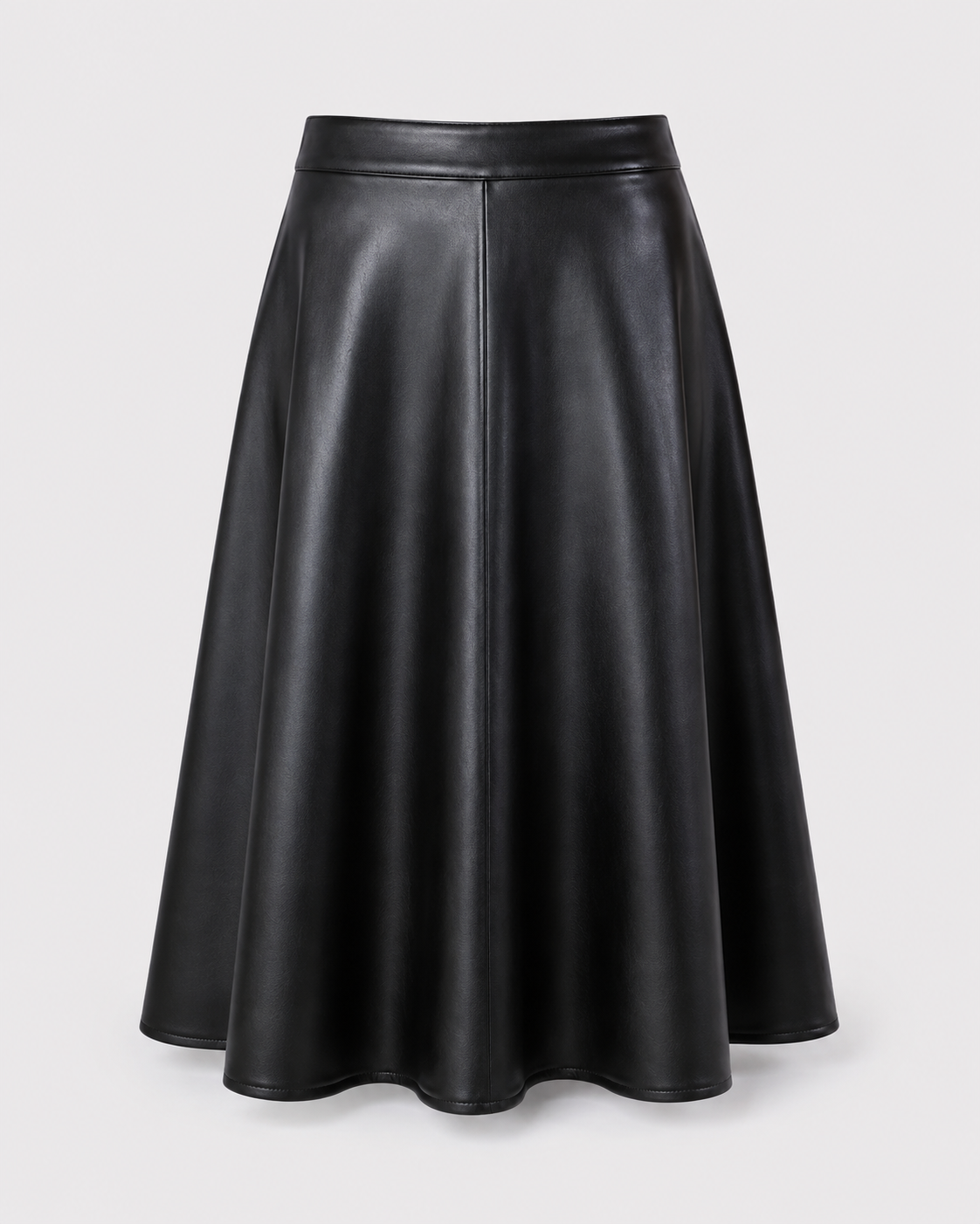 PU A-Line Midi Skirt — Black, product front