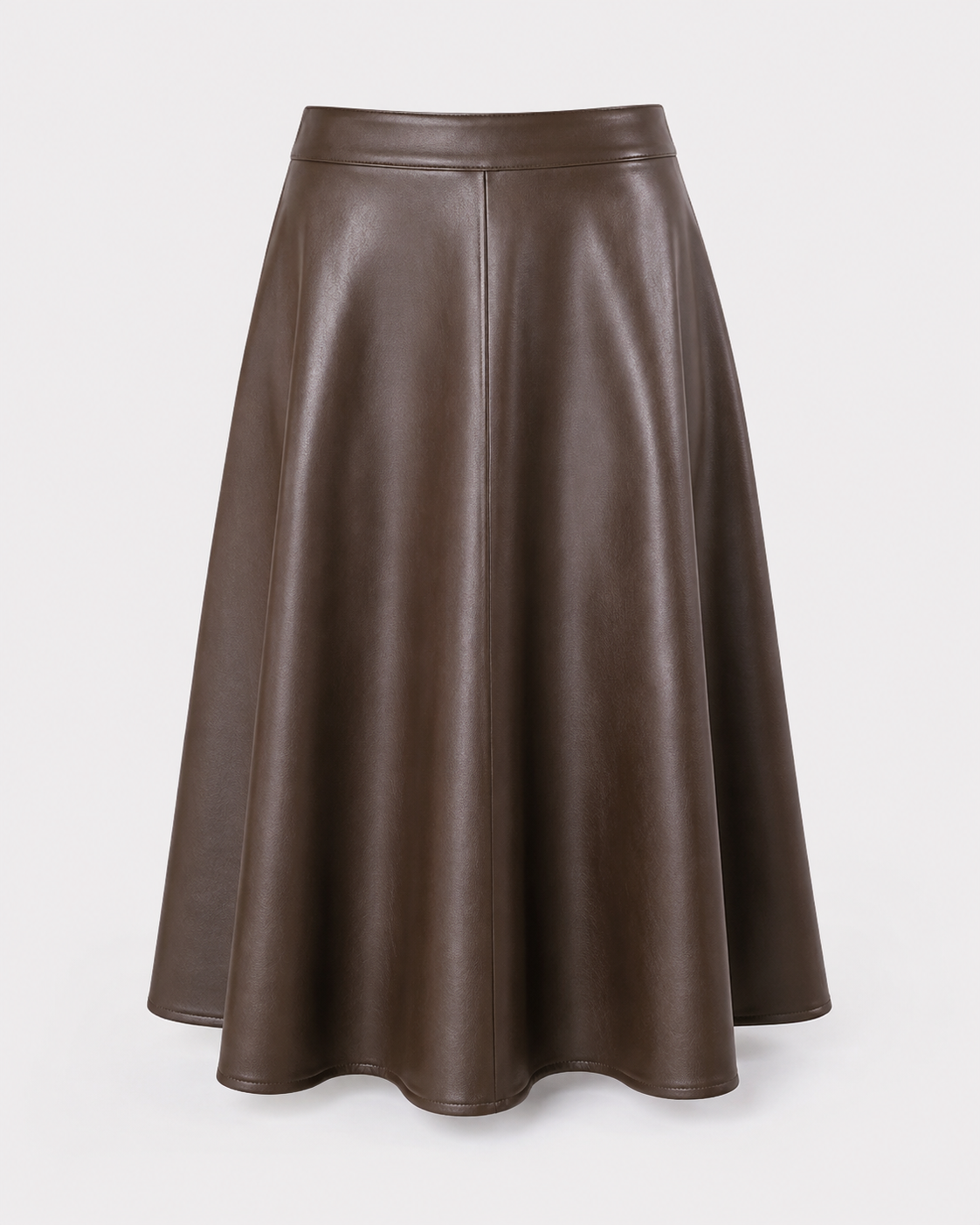 PU A-Line Midi Skirt — Brown, product front