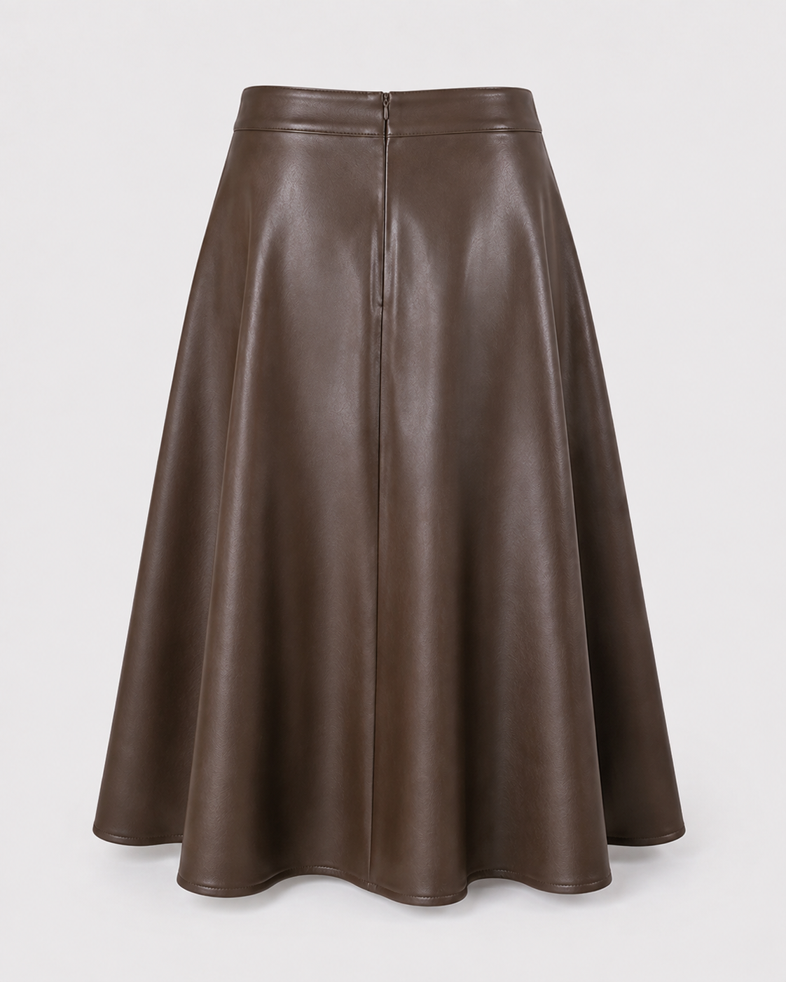 PU A-Line Midi Skirt — Brown, product back