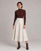 PU A-Line Midi Skirt — Ivory, model main view