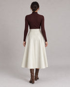 PU A-Line Midi Skirt — Ivory, model back view