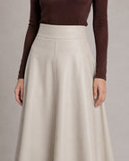 PU A-Line Midi Skirt — Ivory, model detail