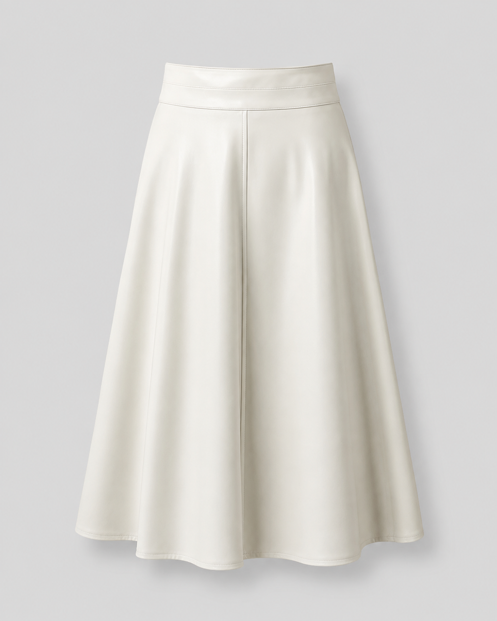PU A-Line Midi Skirt — Ivory, product front