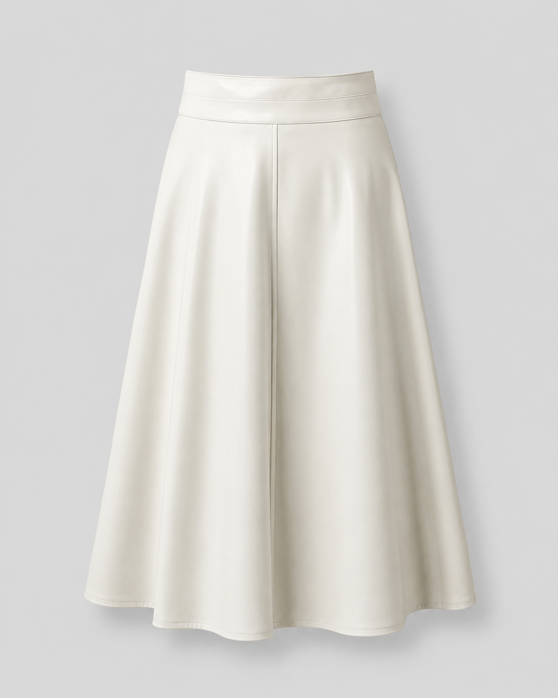 PU A-Line Midi Skirt — Ivory, product front