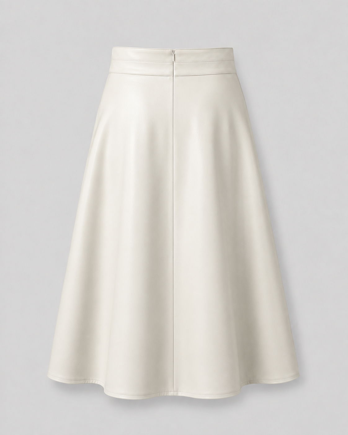PU A-Line Midi Skirt — Ivory, product back
