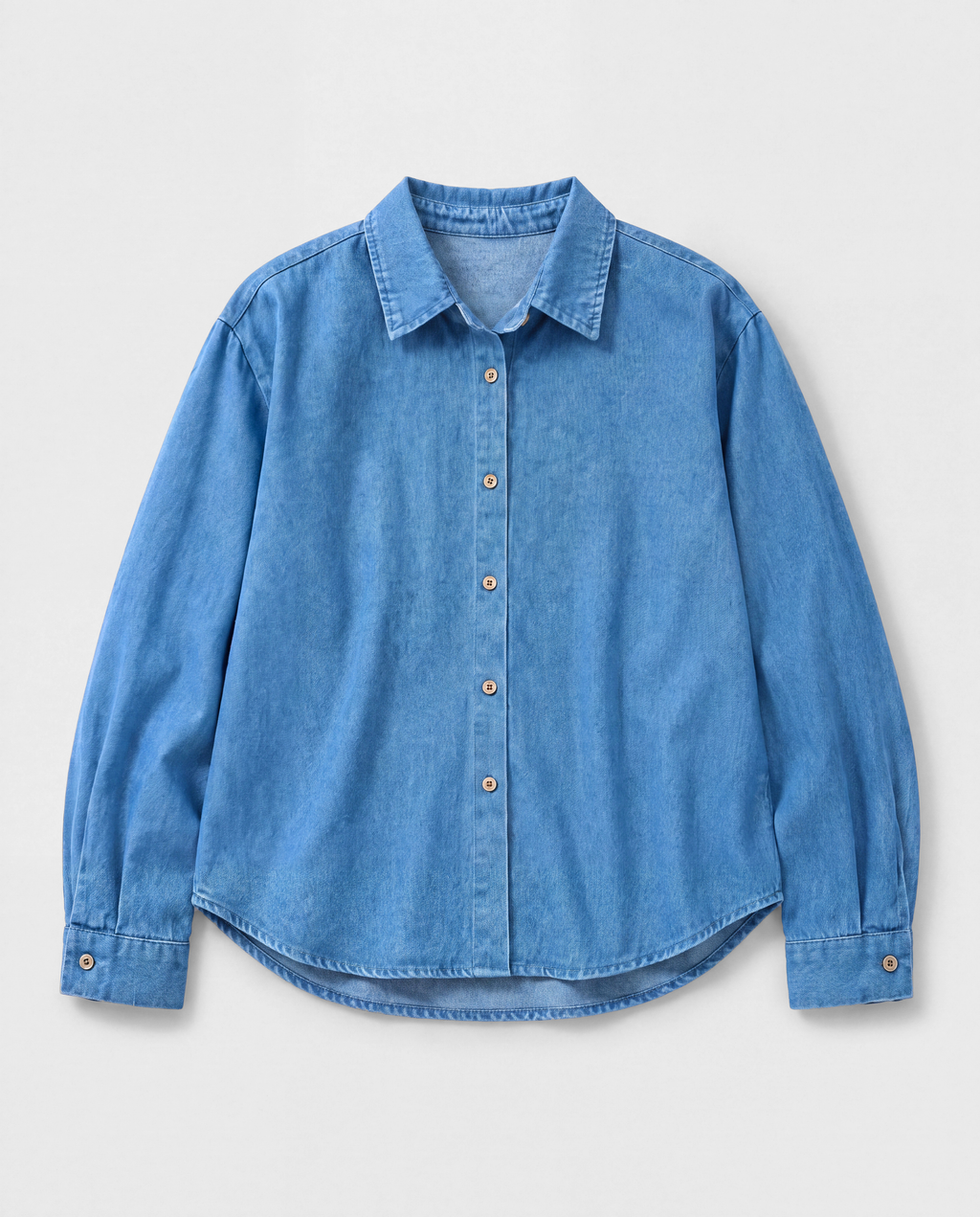 Relaxed Denim Button-Up Shirt — Blue, product front