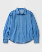 Relaxed Denim Button-Up Shirt — Blue, product front