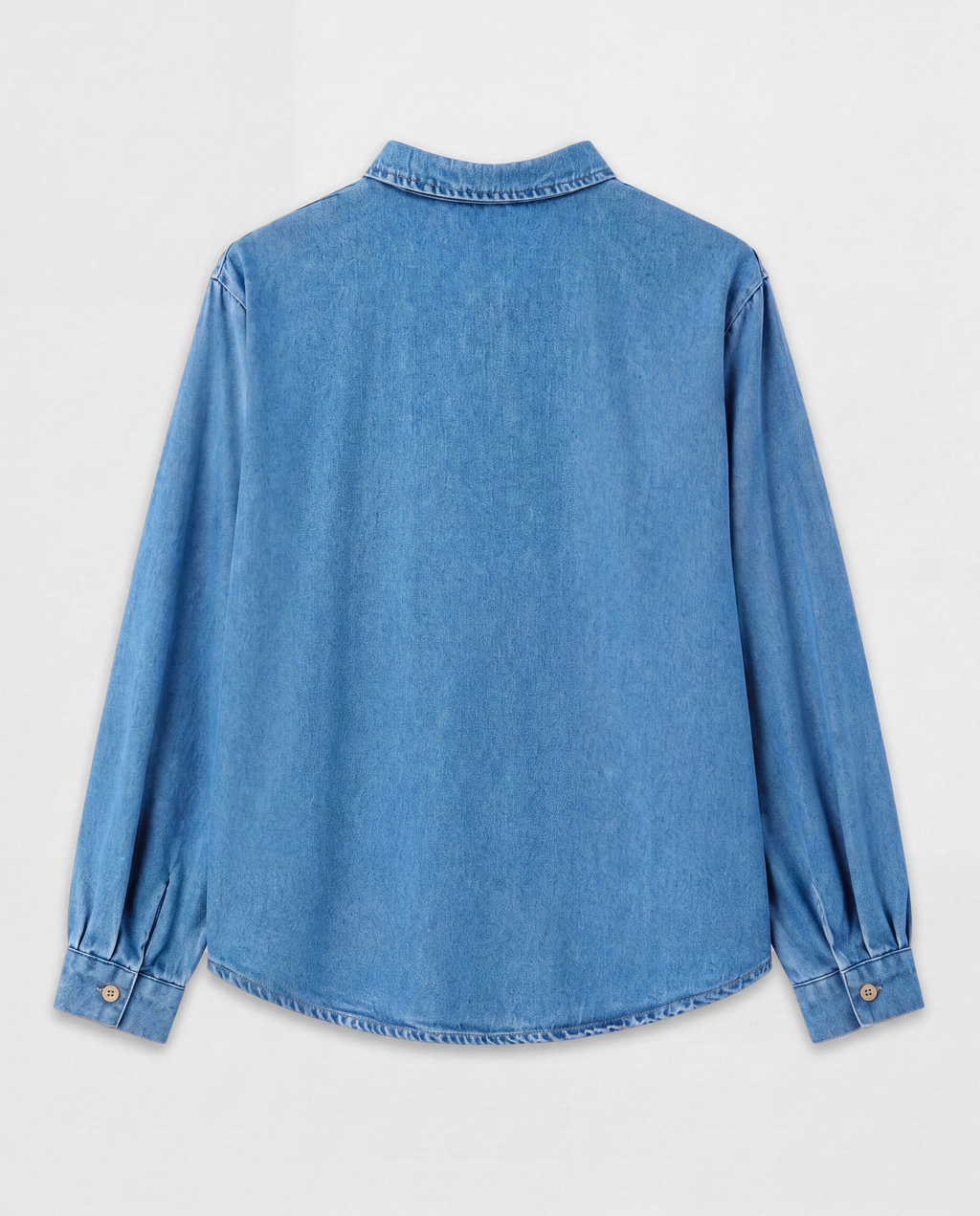 Relaxed Denim Button-Up Shirt — Blue, product back