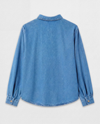 Relaxed Denim Button-Up Shirt — Blue, product back