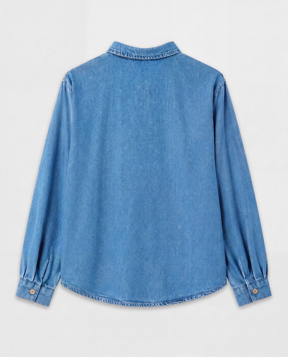 Relaxed Denim Button-Up Shirt — Blue, product back