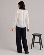Lace-Trim V-Neck Blouse — White, model back view
