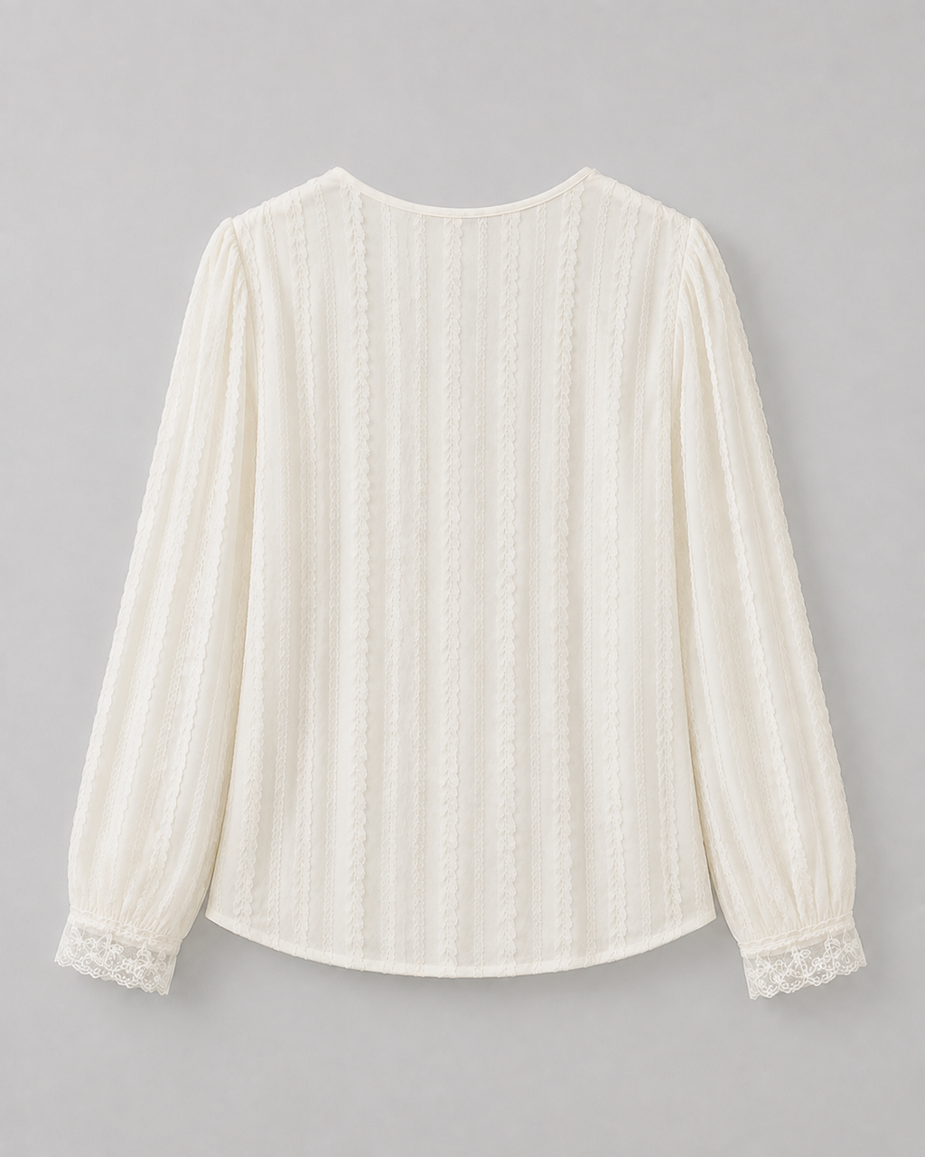 Lace-Trim V-Neck Blouse — White, product back