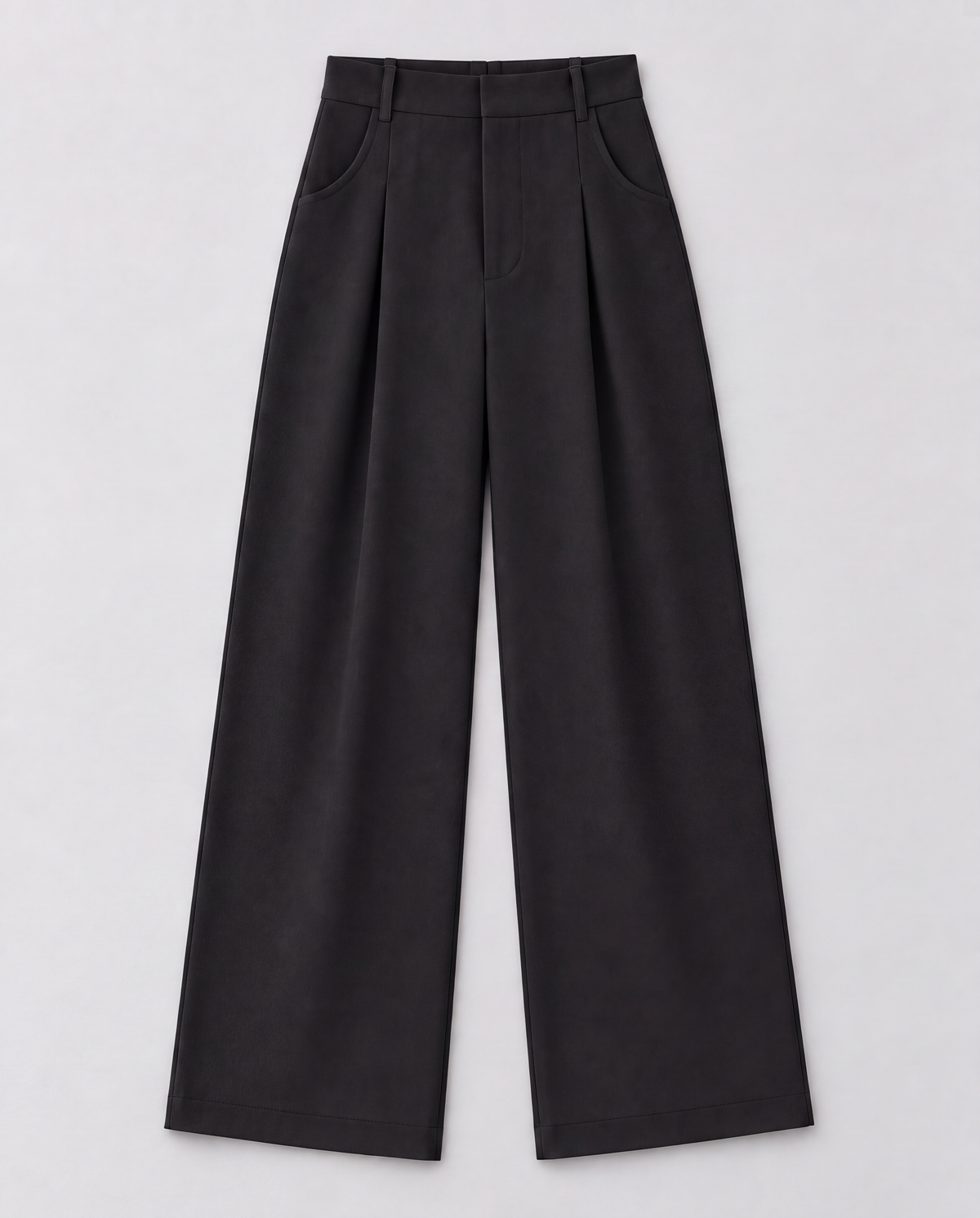 High-Rise Pleated Wide-Leg Trousers — Black, product front