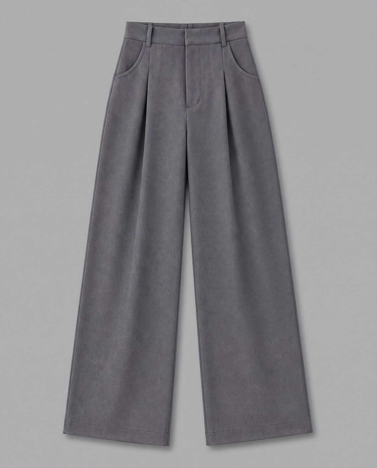 High-Rise Pleated Wide-Leg Trousers — Gray, product front