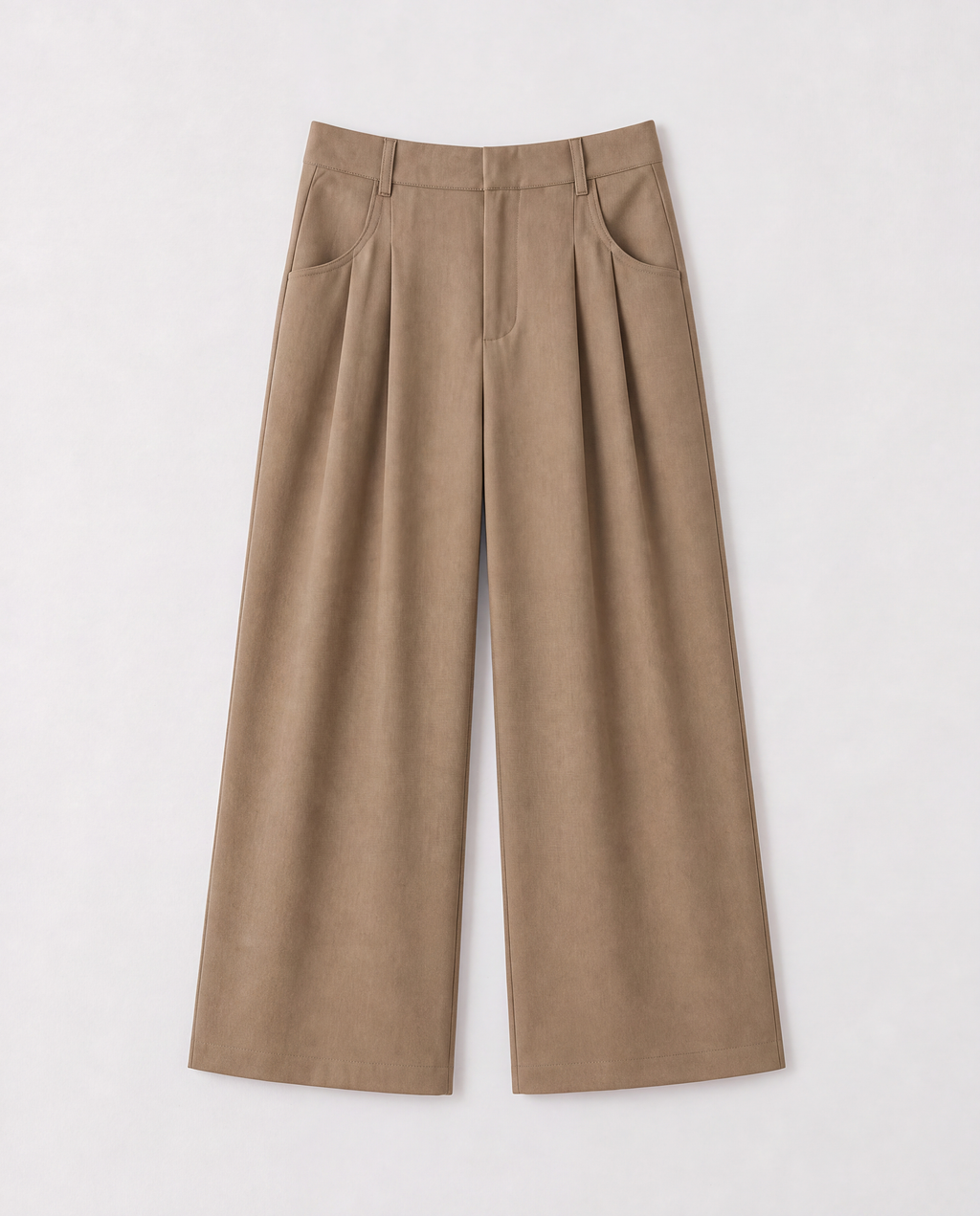 High-Rise Pleated Wide-Leg Trousers — Khaki, product front