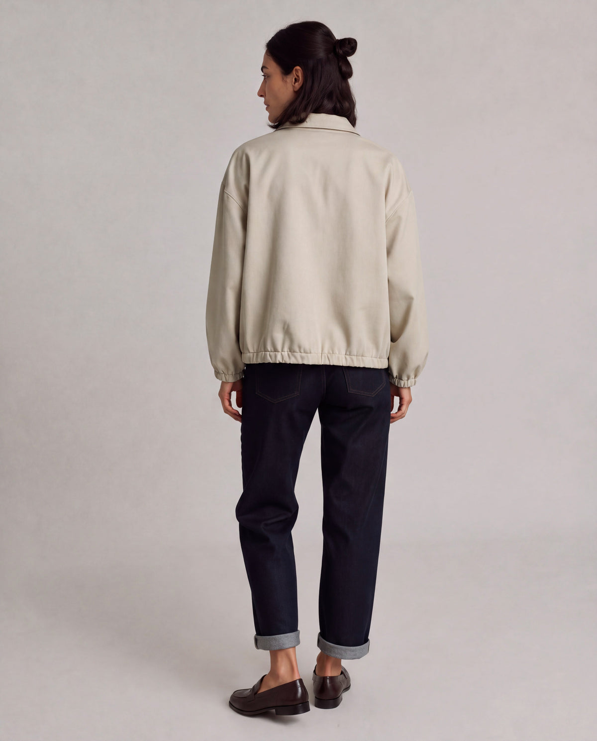 Cotton Harrington Jacket — Khaki, model back view