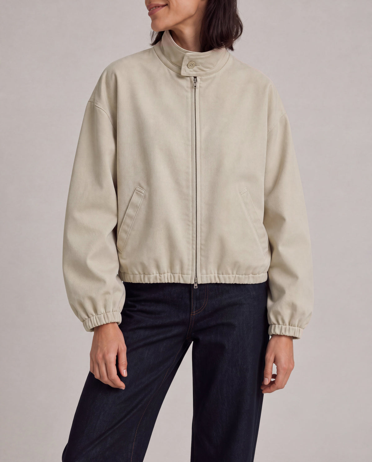 Cotton Harrington Jacket — Khaki, model detail