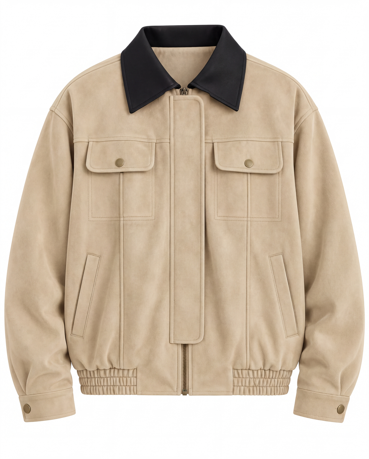 Contrast-Collar Suede Jacket — Beige, product front